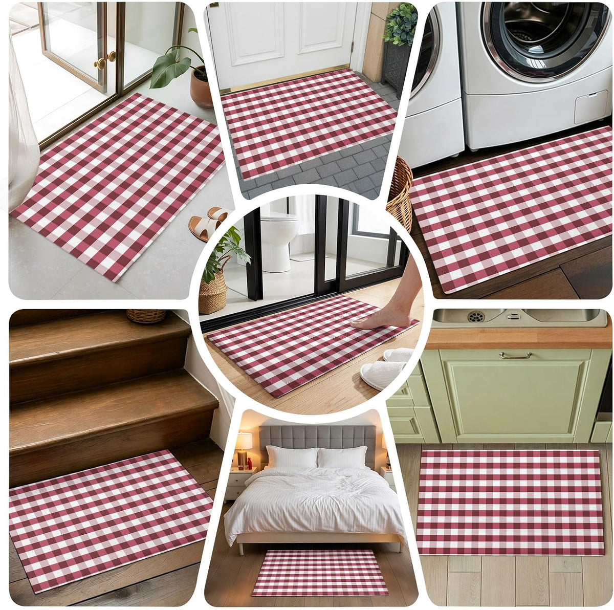 Non Slip Bath Mat for Bathroom Floor Tub, Classic Pink White Buffalo Checker Bathroom Rug Water Absorbent Soft Shaggy Rugs Indoor Doormats Geometric Square Art Lattice Plaid Mats,16x24in