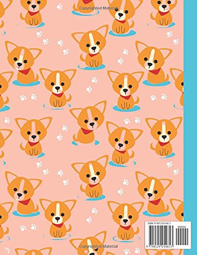 Wide Ruled Composition Notebook: Cute Pastel Peach and Blue Journal With a Corgi Dog Pattern | Great for School, College or Home | Lined Journal for Girls, Teens, Kids, Students