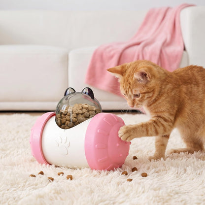 Interactive Pet Tumbler Toy Self-Balancing Slow Feeder for Cats and Dogs Durable ABS Food Dispenser with Rolling Wheels-Pink