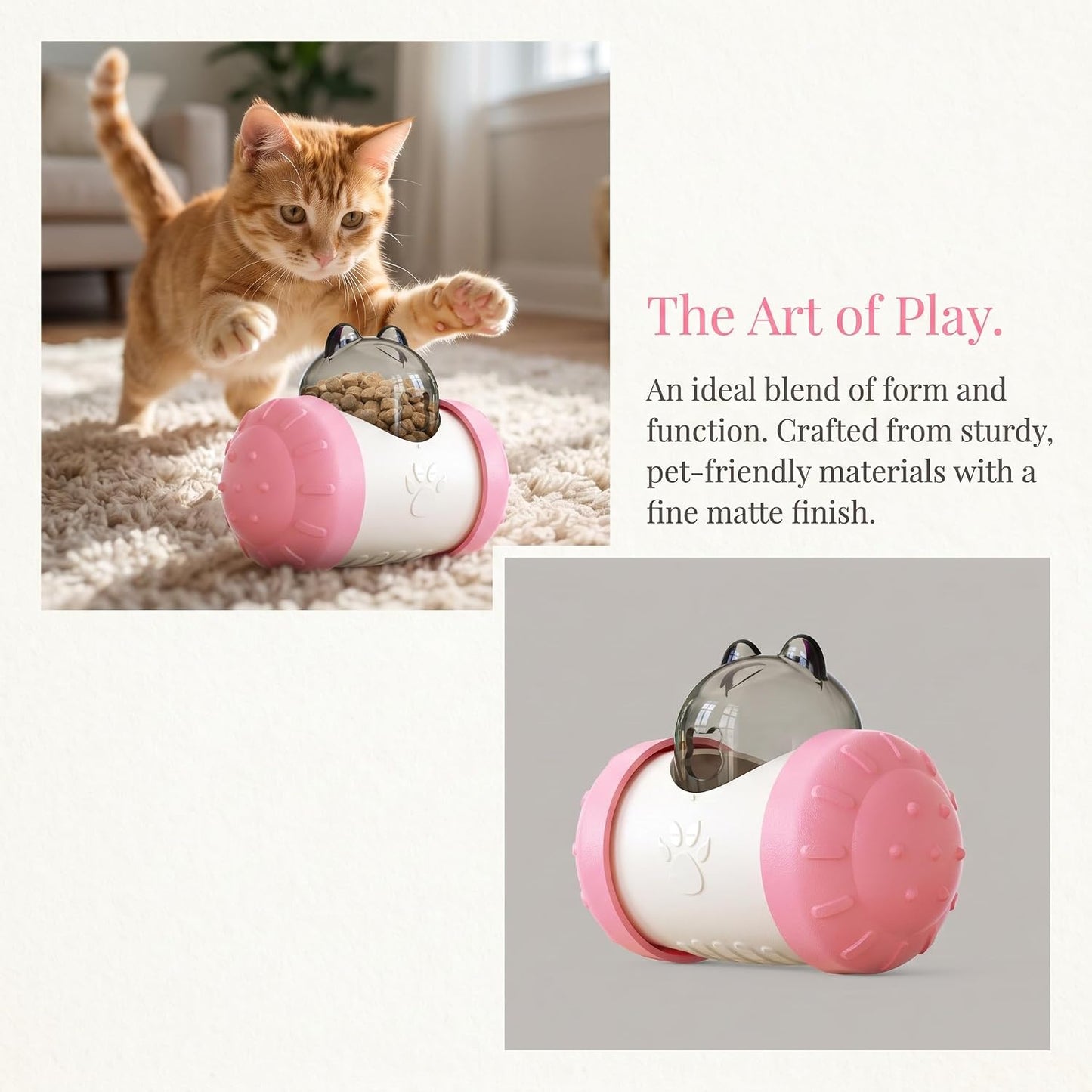 Interactive Pet Tumbler Toy Self-Balancing Slow Feeder for Cats and Dogs Durable ABS Food Dispenser with Rolling Wheels-Pink