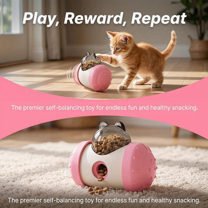 Interactive Pet Tumbler Toy Self-Balancing Slow Feeder for Cats and Dogs Durable ABS Food Dispenser with Rolling Wheels-Pink