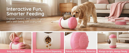 Interactive Pet Tumbler Toy Self-Balancing Slow Feeder for Cats and Dogs Durable ABS Food Dispenser with Rolling Wheels-Pink