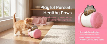 Interactive Pet Tumbler Toy Self-Balancing Slow Feeder for Cats and Dogs Durable ABS Food Dispenser with Rolling Wheels-Pink