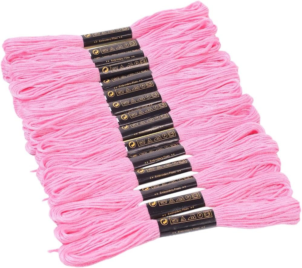 15 Skeins 123 Yards Hand Embroidery Floss Pink Cotton Cross Stitch Thread Friendship Bracelet String Yarn Needlepoint Threads Kit Bulk for Sewing Knitting Jewelry Crafts Bracelets Crochet