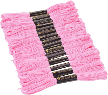 15 Skeins 123 Yards Hand Embroidery Floss Pink Cotton Cross Stitch Thread Friendship Bracelet String Yarn Needlepoint Threads Kit Bulk for Sewing Knitting Jewelry Crafts Bracelets Crochet