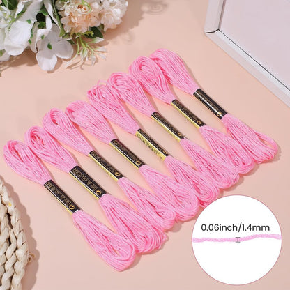 15 Skeins 123 Yards Hand Embroidery Floss Pink Cotton Cross Stitch Thread Friendship Bracelet String Yarn Needlepoint Threads Kit Bulk for Sewing Knitting Jewelry Crafts Bracelets Crochet
