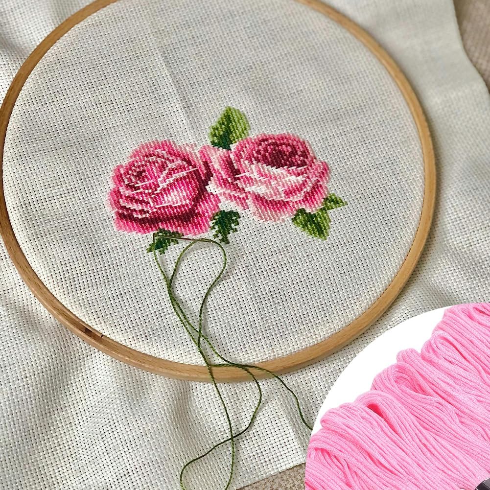 15 Skeins 123 Yards Hand Embroidery Floss Pink Cotton Cross Stitch Thread Friendship Bracelet String Yarn Needlepoint Threads Kit Bulk for Sewing Knitting Jewelry Crafts Bracelets Crochet