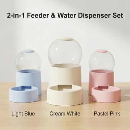 Cat Water and Food Bowl Set, Gravity Automatic Feeder & Water Dispenser for Cats and Small Dogs, Pet Food Bowl and Water Bowl 2-in-1 Pet Feeding Supplies for Indoor Use (Round Pink)