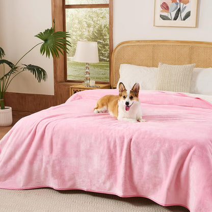 Waterproof Blanket for King Size Bed - 108"x86" Soft Reversible Sherpa Fleece Flannel Dog Blankets for Large Dogs, Pet Blanket for Bed, Couch, Soft Plush Furniture Protector, Pink