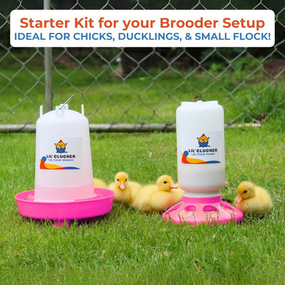 1L Chick Feeder, 1.5L Chicken Waterer - No Leakage Chick Feeder and Waterer Kit, Durable Chicken Water Feeder, Chicken Feeder and Waterer Set, Poultry Waterer (Pink)