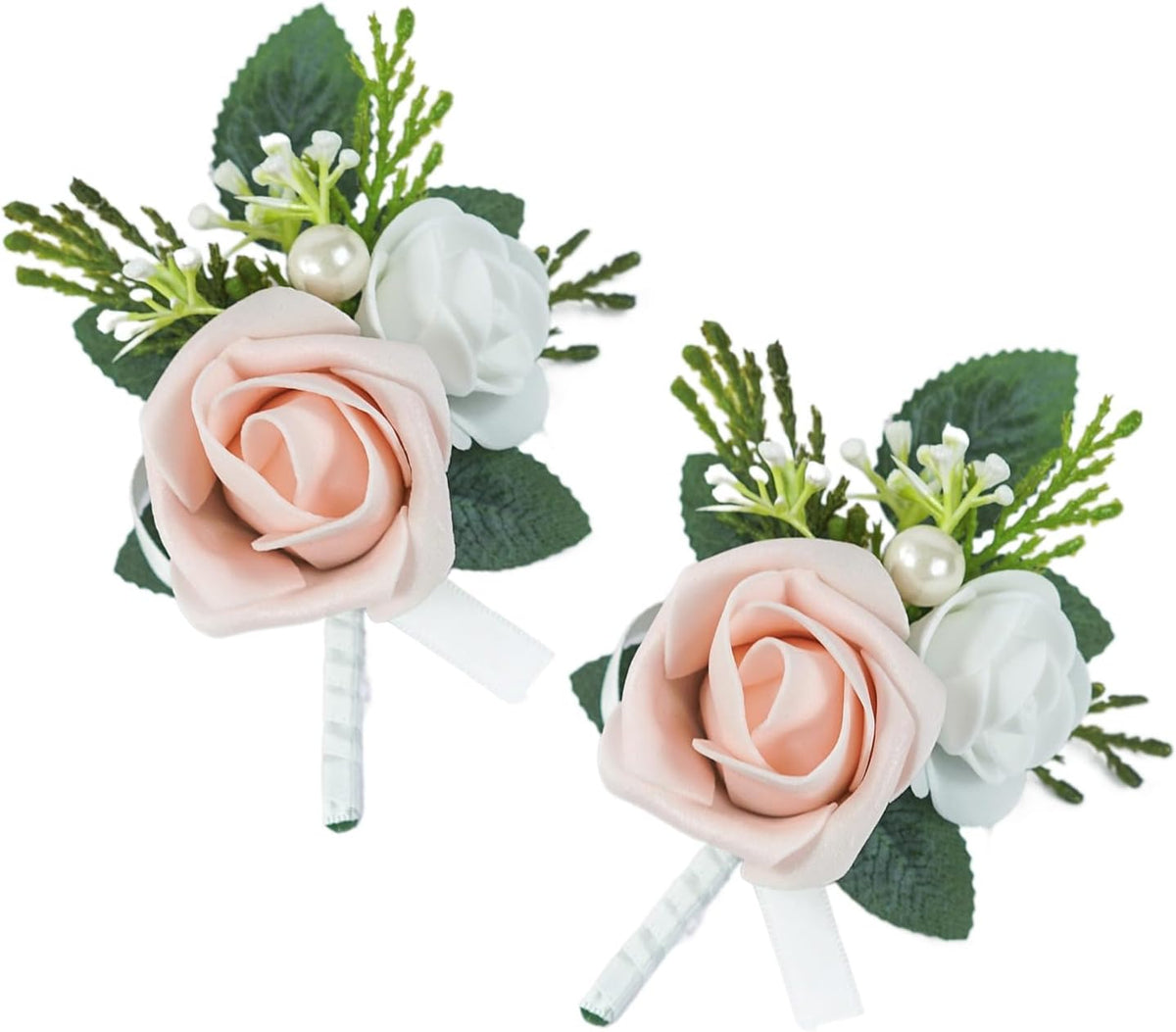 Set of 2 Pink Rose Boutonniere for MenWedding, Groom Groomsman Artificial Flowers for Wedding Anniversary Celebration,Prom,Party,Home Decoratio (Pink)