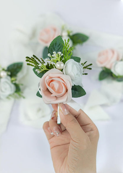 Set of 2 Pink Rose Boutonniere for MenWedding, Groom Groomsman Artificial Flowers for Wedding Anniversary Celebration,Prom,Party,Home Decoratio (Pink)