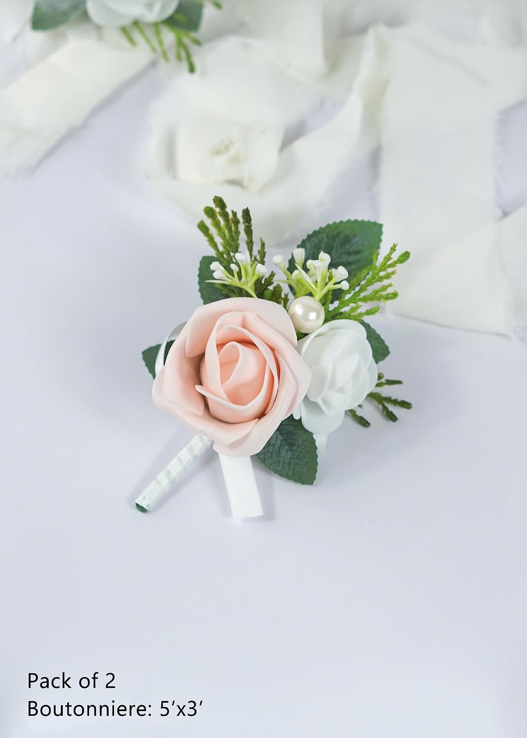 Set of 2 Pink Rose Boutonniere for MenWedding, Groom Groomsman Artificial Flowers for Wedding Anniversary Celebration,Prom,Party,Home Decoratio (Pink)
