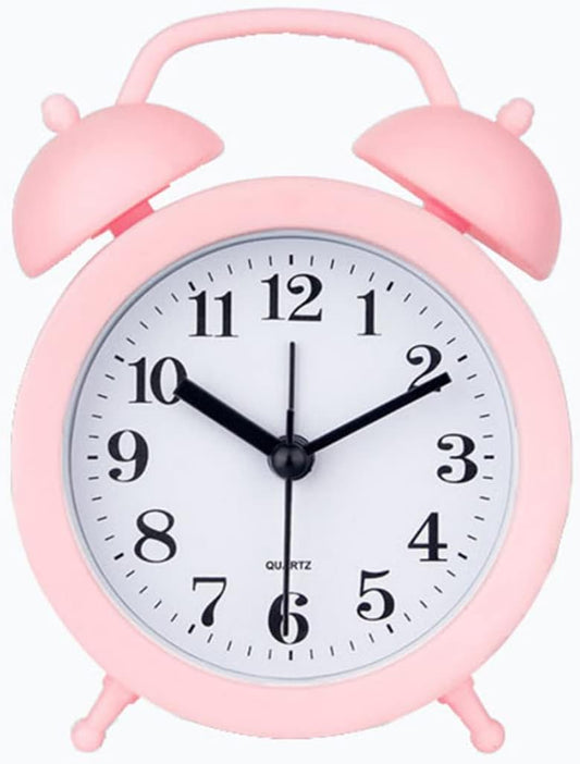 Kids Alarm Clock - Double Bell Classic Home Cute Battery Operated Analog Mini Round Bedside Desk Alarm Clock - Pink