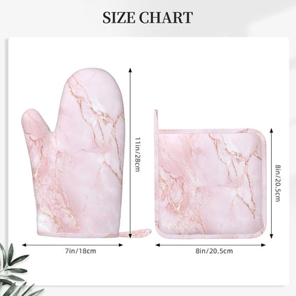 Oven Mitts and Pot Holders Light Pink Marble Art Silicone Kitchen Accessories Set of 2 Heat Resistant Long Gloves Potholder Non-Slip Grip for Chef Cooking,Baking,Grilling,BBQ