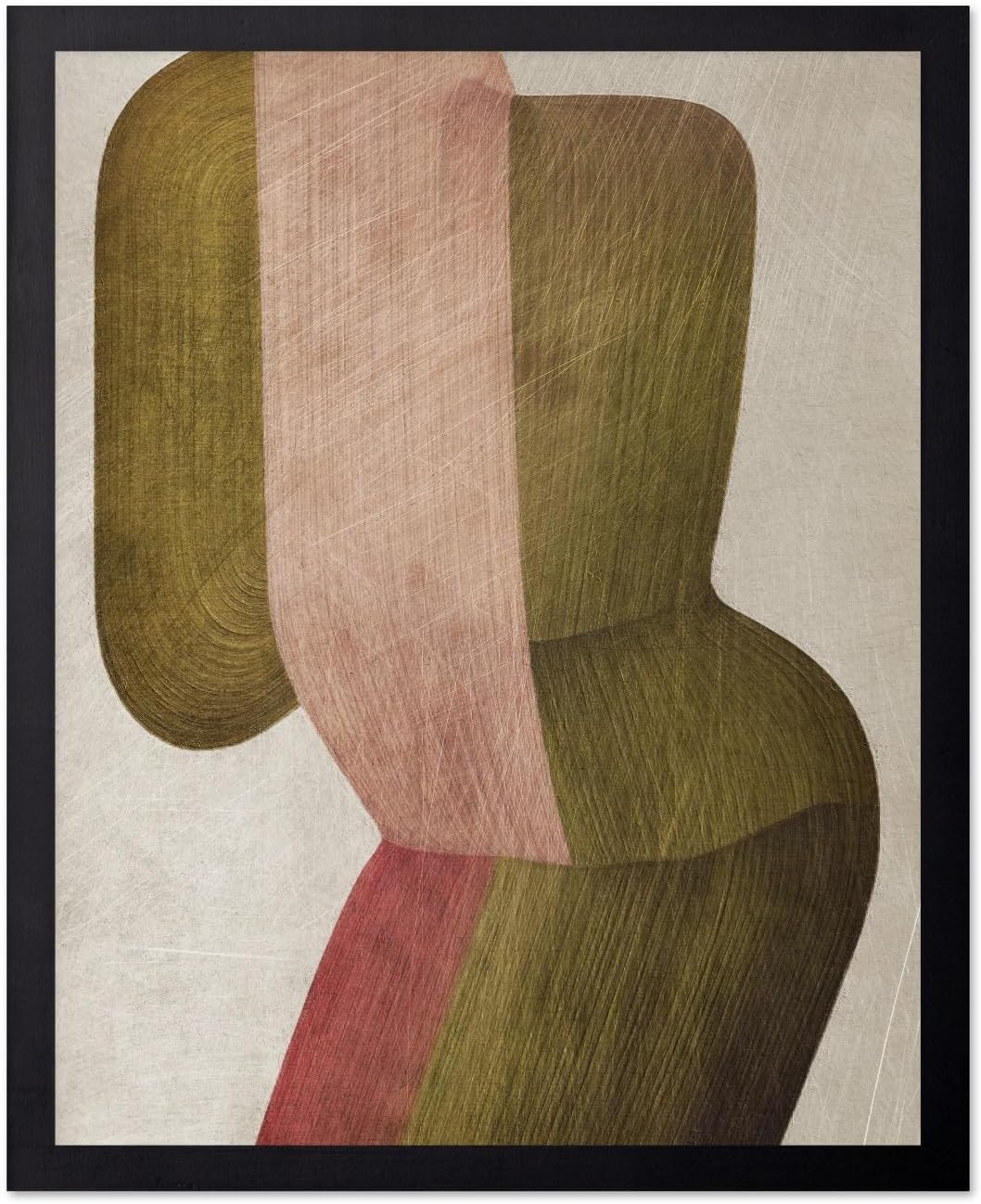 Monem Art Abstract Geometric Form Painting Print - Organic Green and Peach Art Poster - Wall Decor for Living Room, Bedroom or Office - 12x16 Black Framed Wall Art by Alma