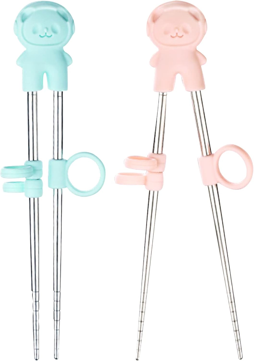 2 Pairs training chopsticks Learning Chopstick Helper Reusable Stainless Steel for Beginner Chopsticks Pink & Blue