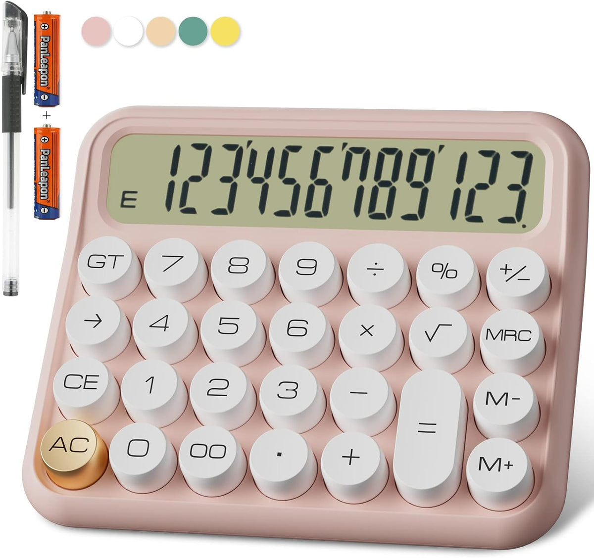 Battery Desk Calculator - 12 Digit, Extra Large 5-Inch LCD Display, Big Buttons, 15 Tilt Screen, Kids Calculator (Pink)