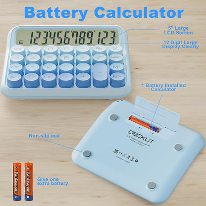 Battery Desk Calculator - 12 Digit, Extra Large 5-Inch LCD Display, Big Buttons, 15 Tilt Screen, Kids Calculator (Pink)