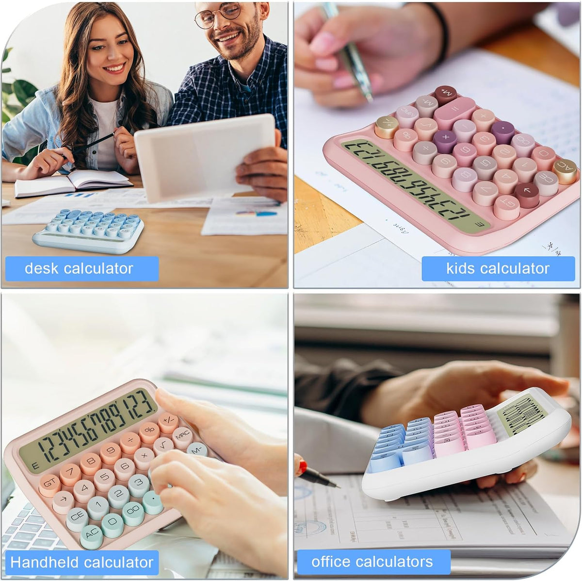 Battery Desk Calculator - 12 Digit, Extra Large 5-Inch LCD Display, Big Buttons, 15 Tilt Screen, Kids Calculator (Pink)