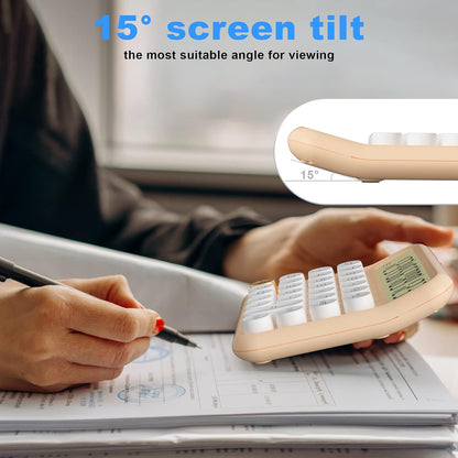 Battery Desk Calculator - 12 Digit, Extra Large 5-Inch LCD Display, Big Buttons, 15 Tilt Screen, Kids Calculator (Pink)