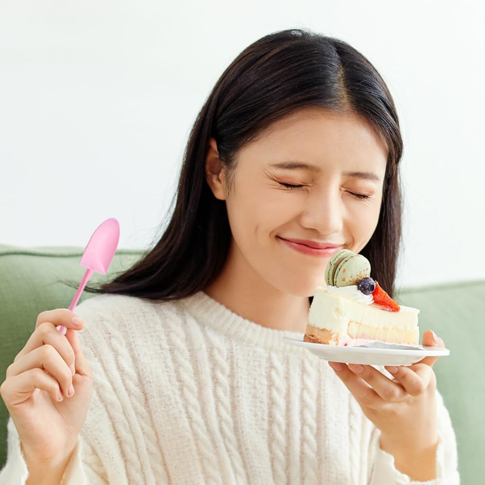 100PCS Mini Shovel Spoons for Desserts, Shovels Pudding Yogurt Spoons for Family or Party Cute Disposable Plastic Dessert (Pink)