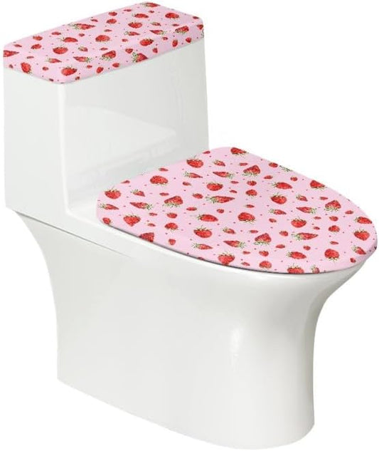 Pink Strawberry 2pcs Toilet Lid Cover Sets Cartoon Strawberry Toilet Seat Covers with Elastic Edge Cute Berry Fruit Home Machine Washable Bathroom Accessories