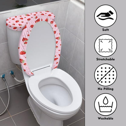 Pink Strawberry 2pcs Toilet Lid Cover Sets Cartoon Strawberry Toilet Seat Covers with Elastic Edge Cute Berry Fruit Home Machine Washable Bathroom Accessories