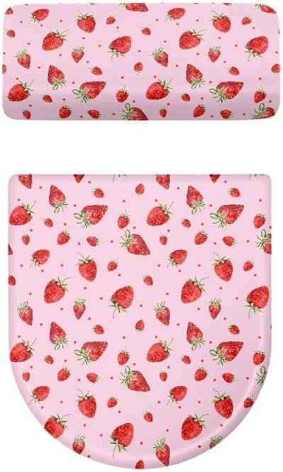 Pink Strawberry 2pcs Toilet Lid Cover Sets Cartoon Strawberry Toilet Seat Covers with Elastic Edge Cute Berry Fruit Home Machine Washable Bathroom Accessories