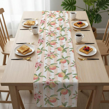 Linen Table Runner 71X13 Inch, Peach Stripe Motif Dining Burlap Runners for Tables Elegant, Boho Happy Birthday Table Runners Farmhouse Style for Moroccan Kitchen Decoration