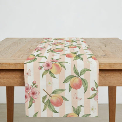 Linen Table Runner 71X13 Inch, Peach Stripe Motif Dining Burlap Runners for Tables Elegant, Boho Happy Birthday Table Runners Farmhouse Style for Moroccan Kitchen Decoration