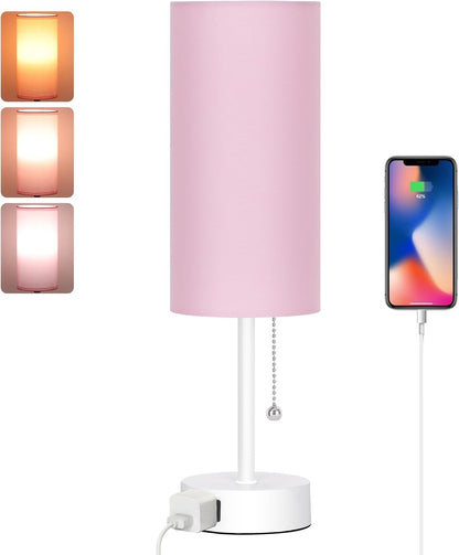 Table Lamp for Bedroom, 3-Color Bedside Lamps with Pull Chain