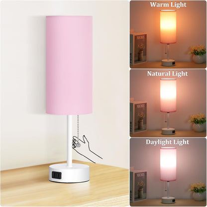 Table Lamp for Bedroom, 3-Color Bedside Lamps with Pull Chain