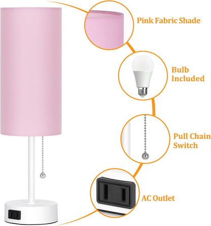 Table Lamp for Bedroom, 3-Color Bedside Lamps with Pull Chain