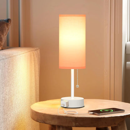 Table Lamp for Bedroom, 3-Color Bedside Lamps with Pull Chain