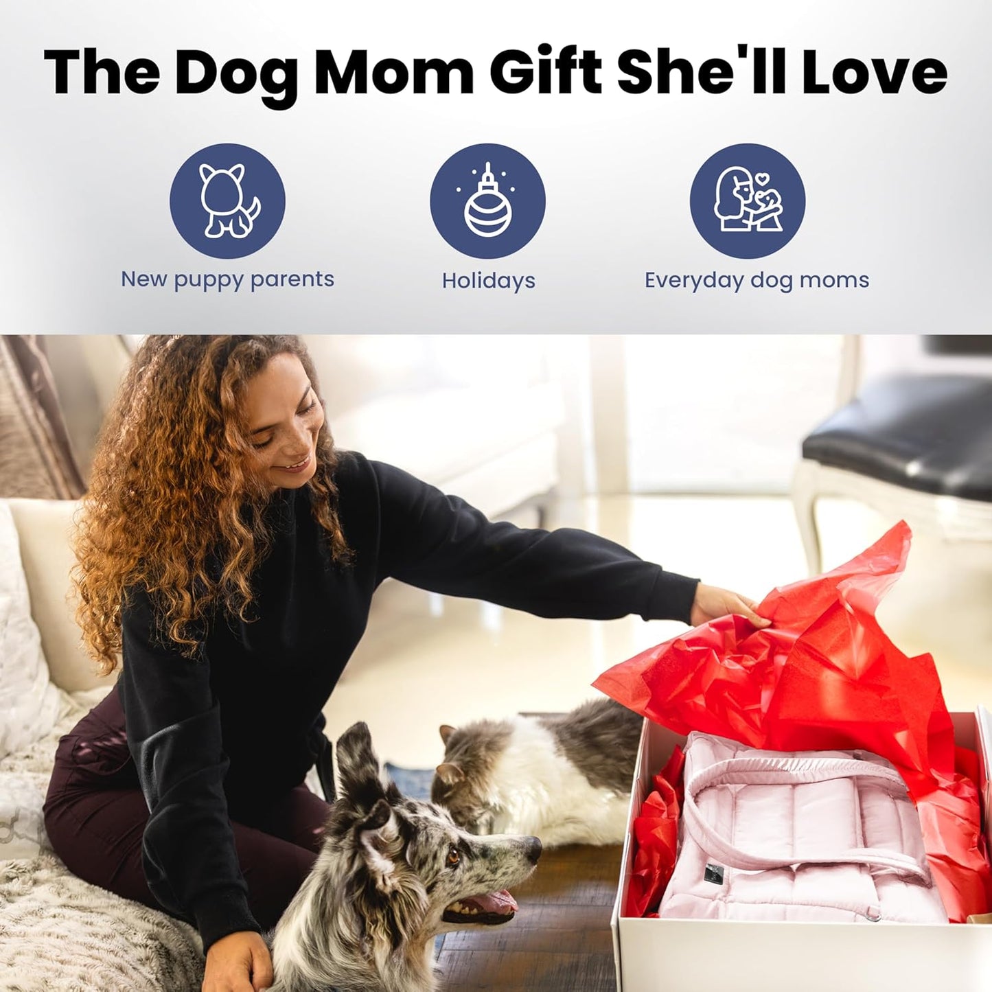 Puffer Dog Travel Bag for Dog Moms – Doggy Diaper Bag with Pet Bowls & Food Storage or Everyday Puffy Tote – Doggy Mom Gifts for Women – Lightweight, Travel-Ready Gift for Pet Lovers - Pink