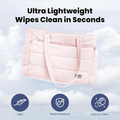 Puffer Dog Travel Bag for Dog Moms – Doggy Diaper Bag with Pet Bowls & Food Storage or Everyday Puffy Tote – Doggy Mom Gifts for Women – Lightweight, Travel-Ready Gift for Pet Lovers - Pink
