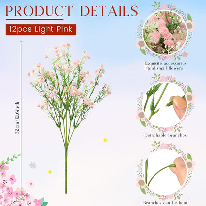 12 Pcs Artificial Baby's Breath Faux Gypsophila Flowers,Light Pink