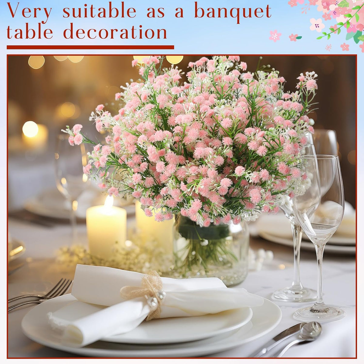 12 Pcs Artificial Baby's Breath Faux Gypsophila Flowers,Light Pink