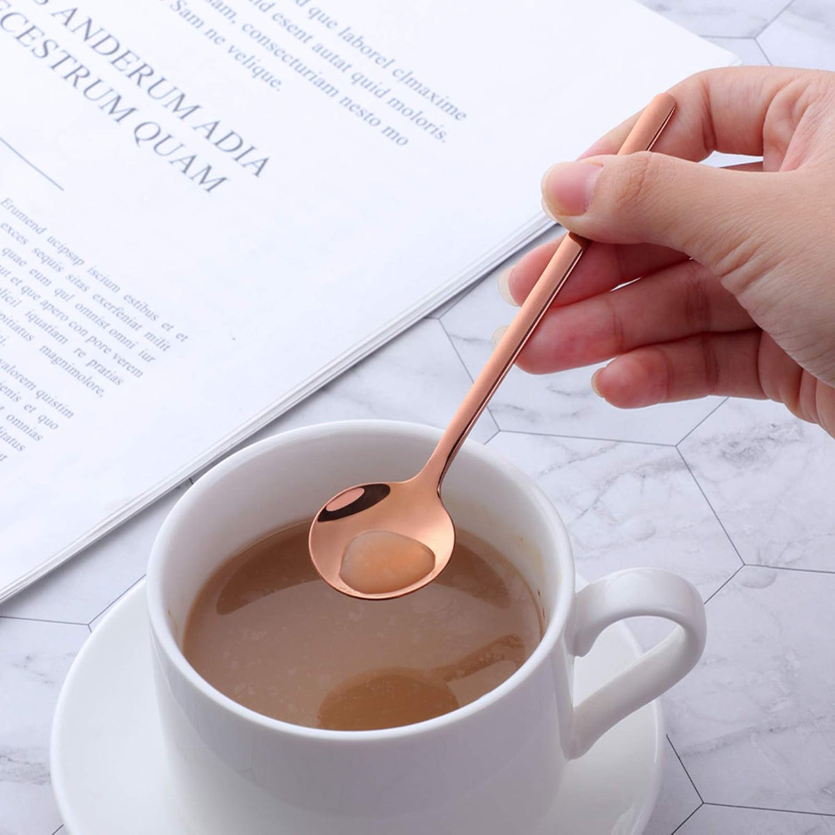 Cute Small Coffee Spoons Set of 8, 18/10 Stainless Steel Rose Gold Demitasse Spoons for Tea, Dessert, Appetizer, 5.1-inch
