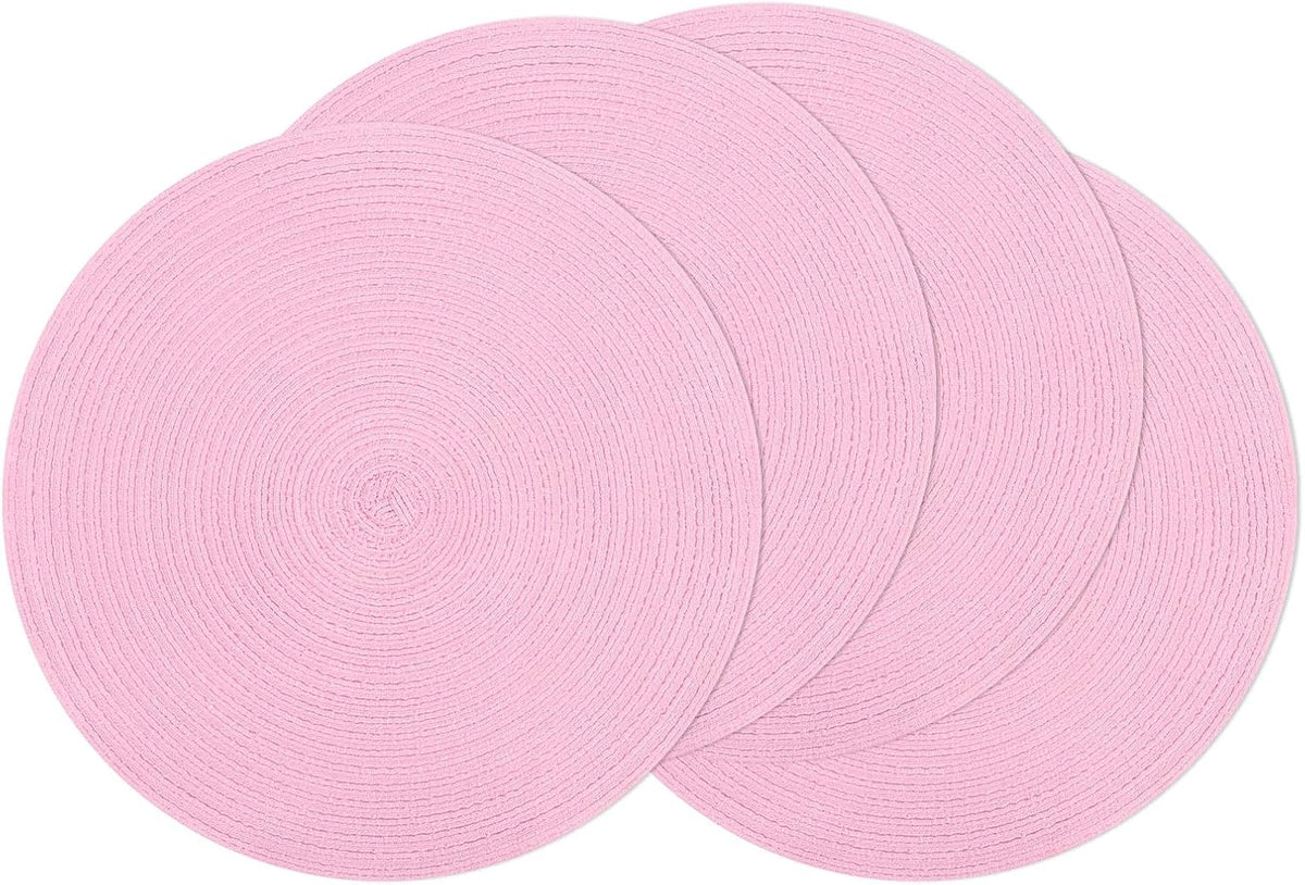 Round Braided Placemats Set of 4 Washable 15 inch Round Table Mats for Dining Table Place Mats Home Wedding Party Decor (Pink, 4)