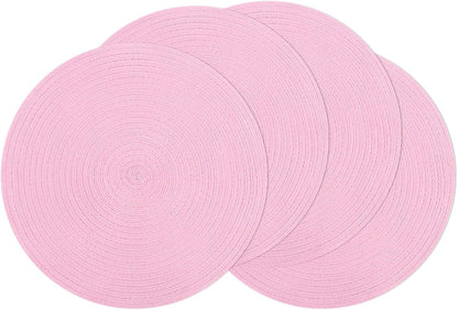Round Braided Placemats Set of 4 Washable 15 inch Round Table Mats for Dining Table Place Mats Home Wedding Party Decor (Pink, 4)