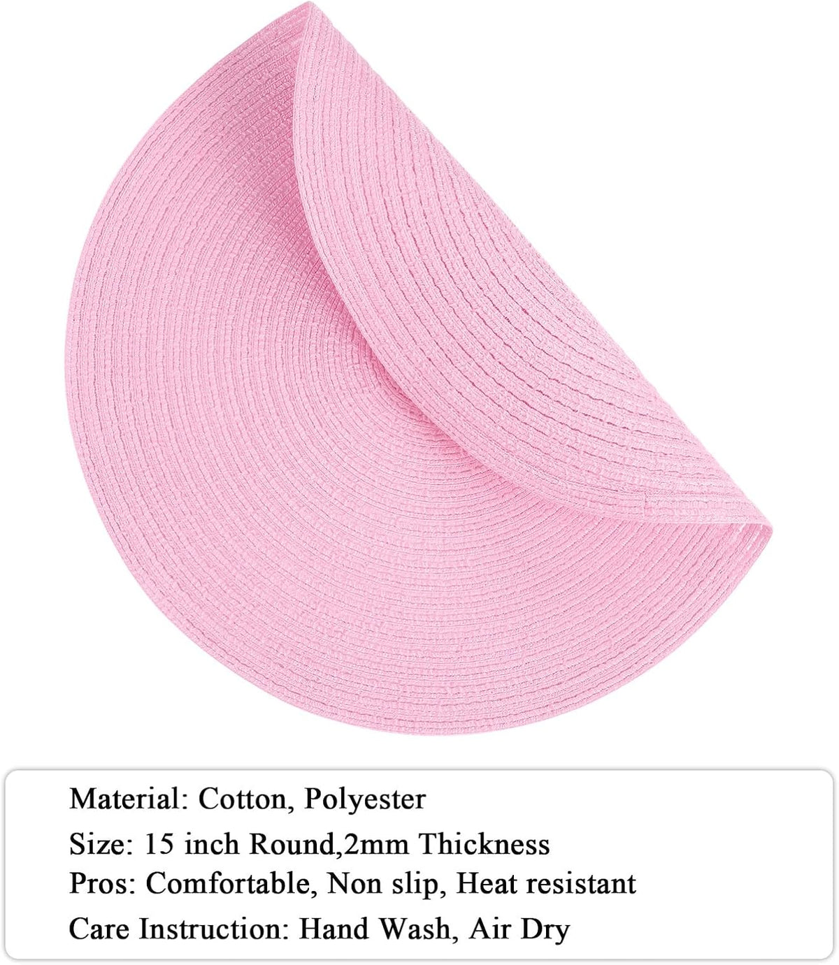 Round Braided Placemats Set of 4 Washable 15 inch Round Table Mats for Dining Table Place Mats Home Wedding Party Decor (Pink, 4)