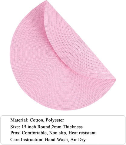 Round Braided Placemats Set of 4 Washable 15 inch Round Table Mats for Dining Table Place Mats Home Wedding Party Decor (Pink, 4)