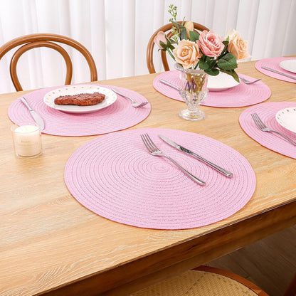 Round Braided Placemats Set of 4 Washable 15 inch Round Table Mats for Dining Table Place Mats Home Wedding Party Decor (Pink, 4)
