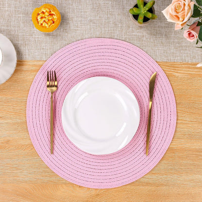 Round Braided Placemats Set of 4 Washable 15 inch Round Table Mats for Dining Table Place Mats Home Wedding Party Decor (Pink, 4)