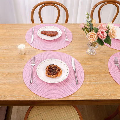 Round Braided Placemats Set of 4 Washable 15 inch Round Table Mats for Dining Table Place Mats Home Wedding Party Decor (Pink, 4)