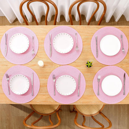 Round Braided Placemats Set of 4 Washable 15 inch Round Table Mats for Dining Table Place Mats Home Wedding Party Decor (Pink, 4)