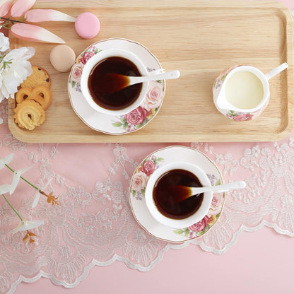 European Vintage Floral Porcelain Coffee Set, Pink Women Tea Set