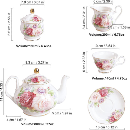 European Vintage Floral Porcelain Coffee Set, Pink Women Tea Set